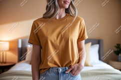 Woman wearing mustard yellow t shirt image Product Image 1