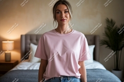 Woman wearing pink t shirt mockup image Product Image 1