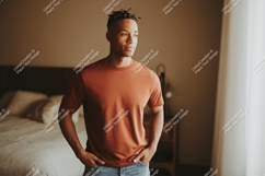Man wearing terracotta t shirt casual Product Image 1