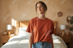 Woman wearing orange t shirt mockup Product Image 1