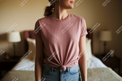 Woman Wearing Pink TShirt Mockup t-shirt Product Image 1