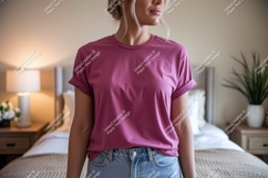 Woman wearing pink t shirt mockup Product Image 1