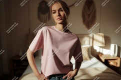 Woman wearing pink t shirt mockup Product Image 1
