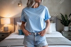 Light blue t shirt denim shorts mockup image Product Image 1