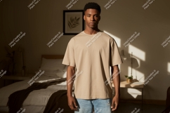 Man wearing casual beige t shirt image Product Image 1