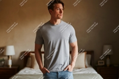 Man wearing grey t shirt casual Product Image 1