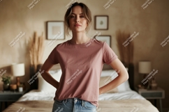 Woman wearing dusty rose t shirt image Product Image 1