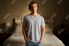 Young Man Wearing Gray T Shirt Mockup Product Image 1