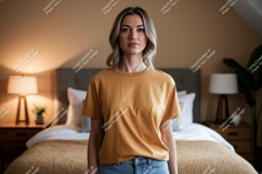 Woman wearing mustard yellow t shirt mockup image Product Image 1