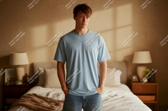 Young man wearing light blue t shirt and jeans image Product Image 1