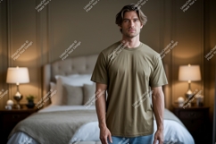 Man wearing olive green t shirt image Product Image 1