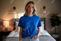Woman wearing blue t shirt mockup image Product Image 1