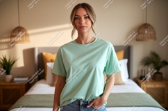 Woman wearing mint green t shirt image Product Image 1