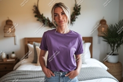 Woman wearing purple t shirt mockup Product Image 1