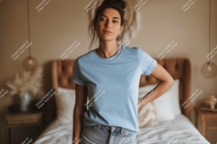 Woman wearing light blue t shirt mockup Product Image 1