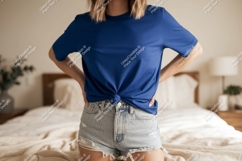 Blue shirt denim shorts mockup image Product Image 1