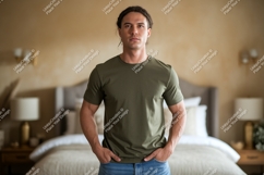 Man wearing olive green t shirt image Product Image 1