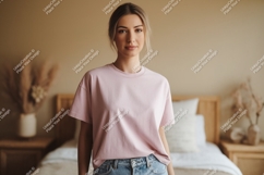 Woman wearing pink t shirt mockup Product Image 1