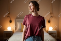 Woman wearing maroon t shirt mockup Product Image 1