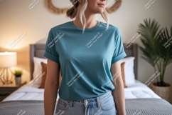Teal t shirt mockup woman Product Image 1