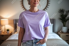Woman wearing lavender t shirt mockup Product Image 1
