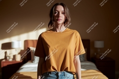 Woman wearing mustard t shirt mockup image Product Image 1