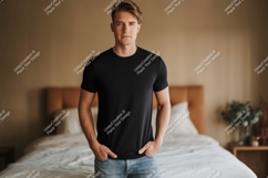 Man wearing black t shirt and jeans t-shirt casual Product Image 1