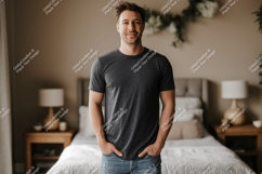 Man wearing dark grey t shirt mockup Product Image 1