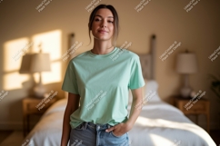 Woman wearing mint green t shirt image Product Image 1