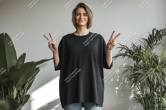 Woman wearing dark t shirt peace sign image Product Image 1