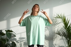 Woman wearing mint green oversized t-shirt peace sign Product Image 1