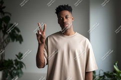 Young man peace gesture african american Product Image 1