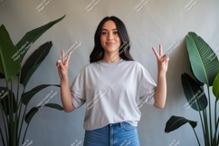 Woman peace sign grey t shirt image Product Image 1