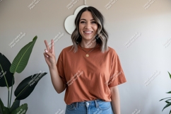Woman peace sign casual fashion image Product Image 1