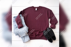 Burgundy Sweatshirt Mockup With Jeans And Sneakers Product Image 1