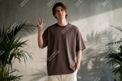 Young man peace sign mockup casual clothing Product Image 1