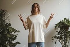 Young Woman Peace Sign Mockup casual Product Image 1