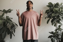 Young man peace sign mockup t-shirt Product Image 1
