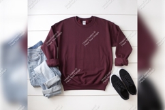 Maroon Sweatshirt Mockup With Jeans And Sneakers Product Image 1