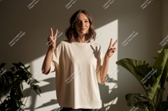 Woman peace sign casual wear image Product Image 1