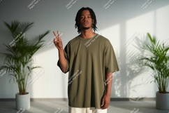 Man olive green t shirt peace sign image Product Image 1