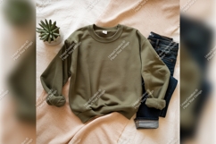 Olive Green Tshirt Mockup Sweatshirt With Jeans Product Image 1