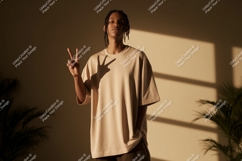Young man peace sign mockup gesture Product Image 1