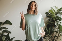 Woman peace sign mint shirt image Product Image 1