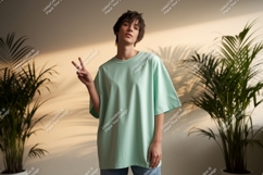 Young person wearing mint t shirt peace sign image Product Image 1