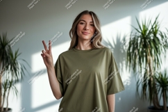 Woman peace sign olive shirt image Product Image 1