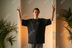 Woman wearing black t shirt peace sign image Product Image 1