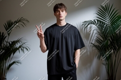 Man black t shirt peace sign plants t-shirt Product Image 1
