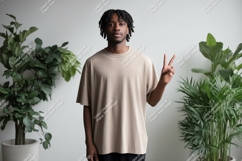 Man peace sign neutral shirt plants image Product Image 1