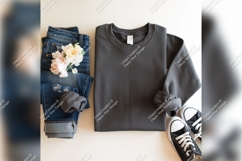 Dark Gray Tshirt Mockup With Jeans Flowers And Canvas Shoes Product Image 1